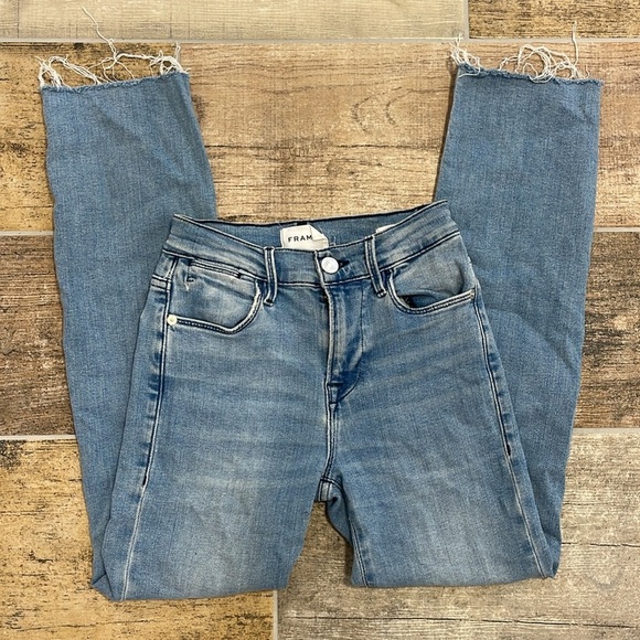Frame Le High Straight Raw Hem High Rise Size 24 Denim Blue Jeans - Picture 1 of 9